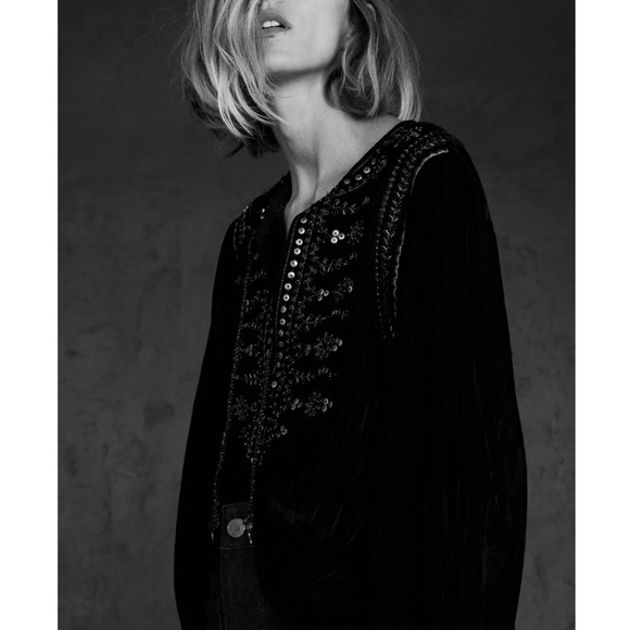 NWT Zara luxury minimalist bohemian embroidered velvet blouse/top - Picture 2 of 14